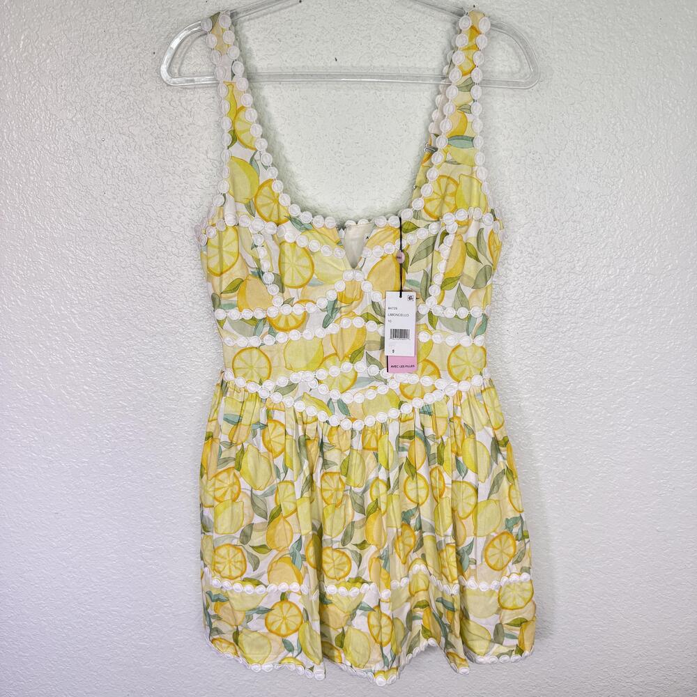 Avec Les Filles Dress Womens 10 Limoncello Lemon Citrus Print Mini Sundress NEW